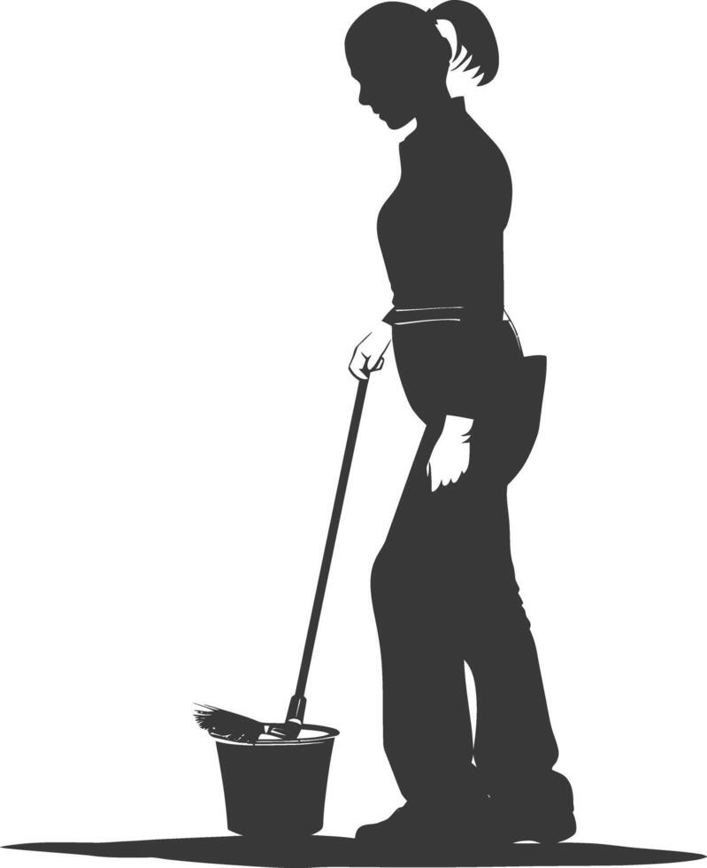 Silhouette housekeeper in action full body black color only vector