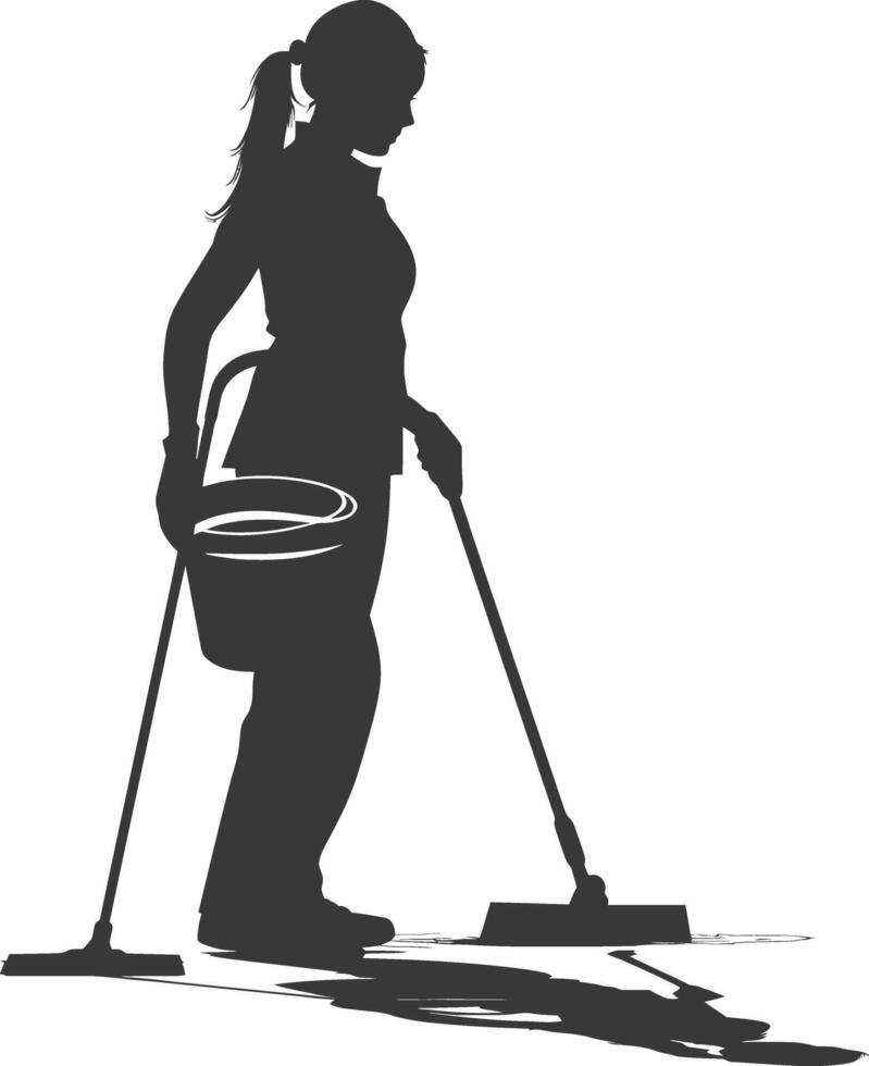 Silhouette housekeeper in action full body black color only vector