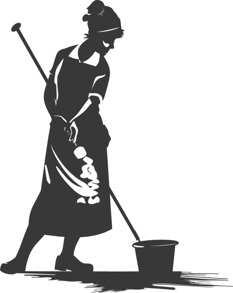 Silhouette housekeeper in action full body black color only vector