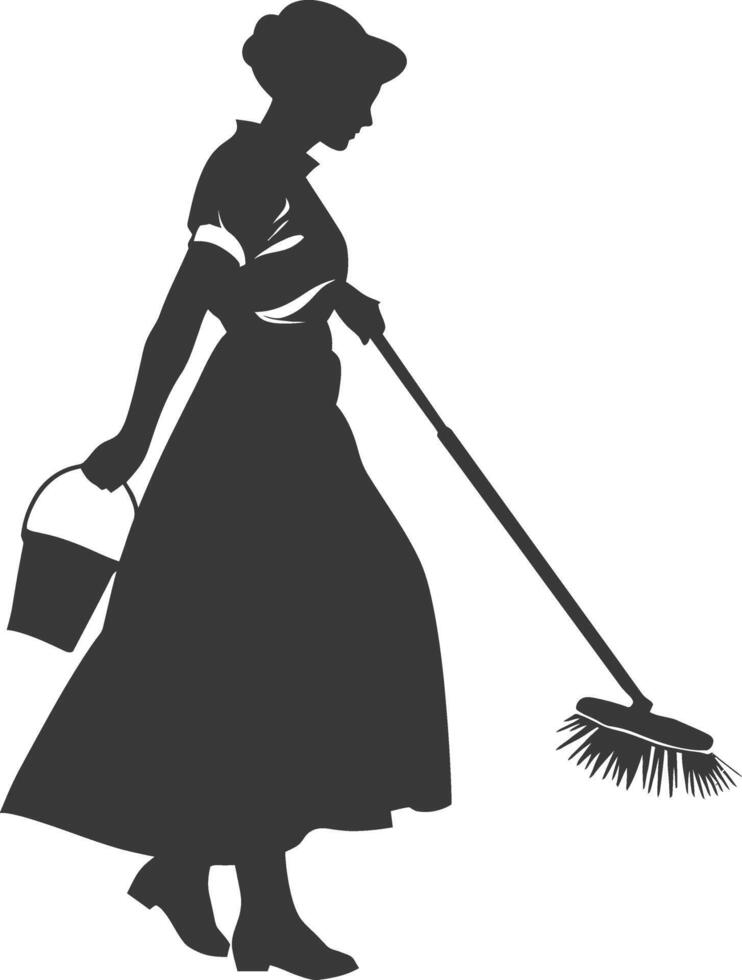 Silhouette housekeeper in action full body black color only vector