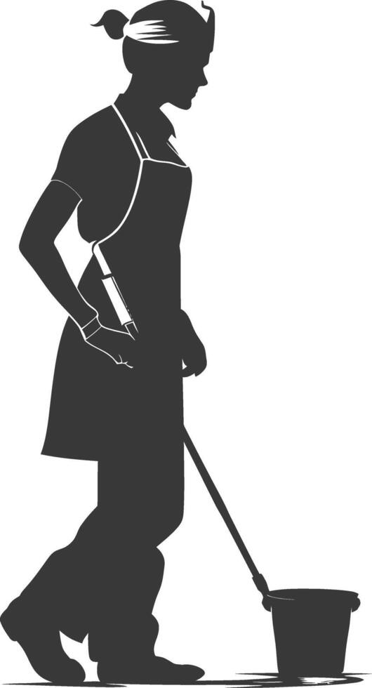 Silhouette housekeeper in action full body black color only vector