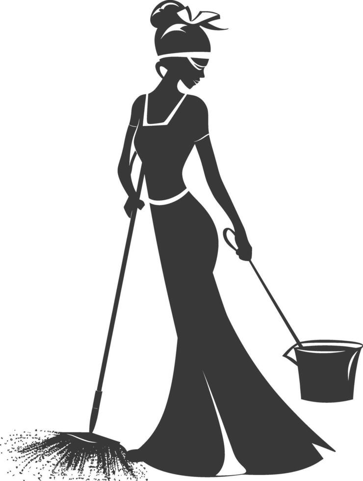 Silhouette housekeeper in action full body black color only vector