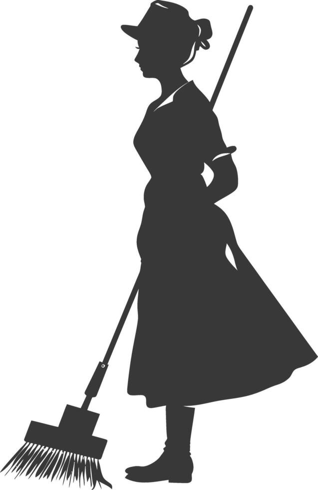 Silhouette housekeeper in action full body black color only vector