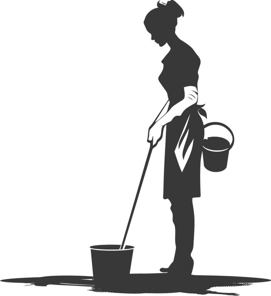 Silhouette housekeeper in action full body black color only vector