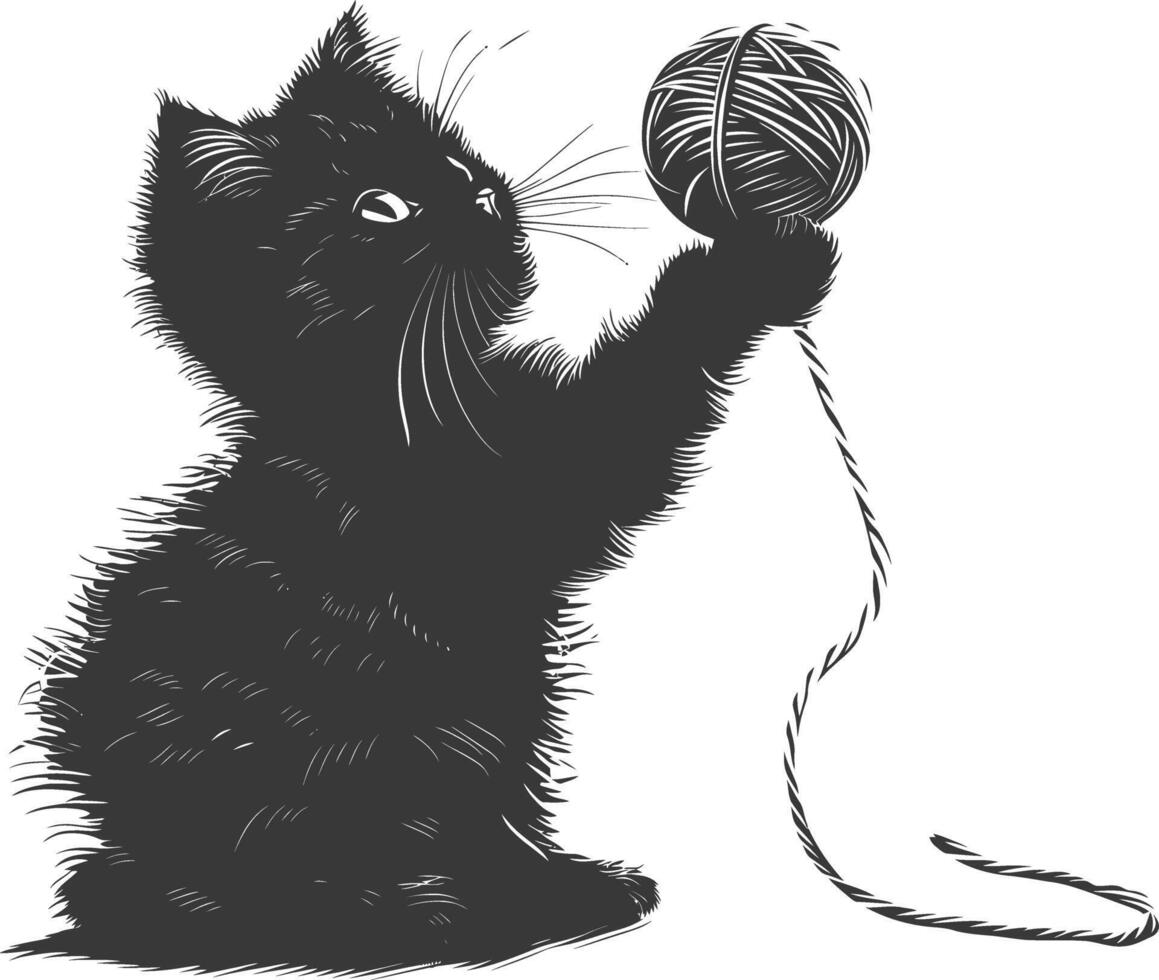 silueta gatito animal jugando lana rodar negro color solamente vector