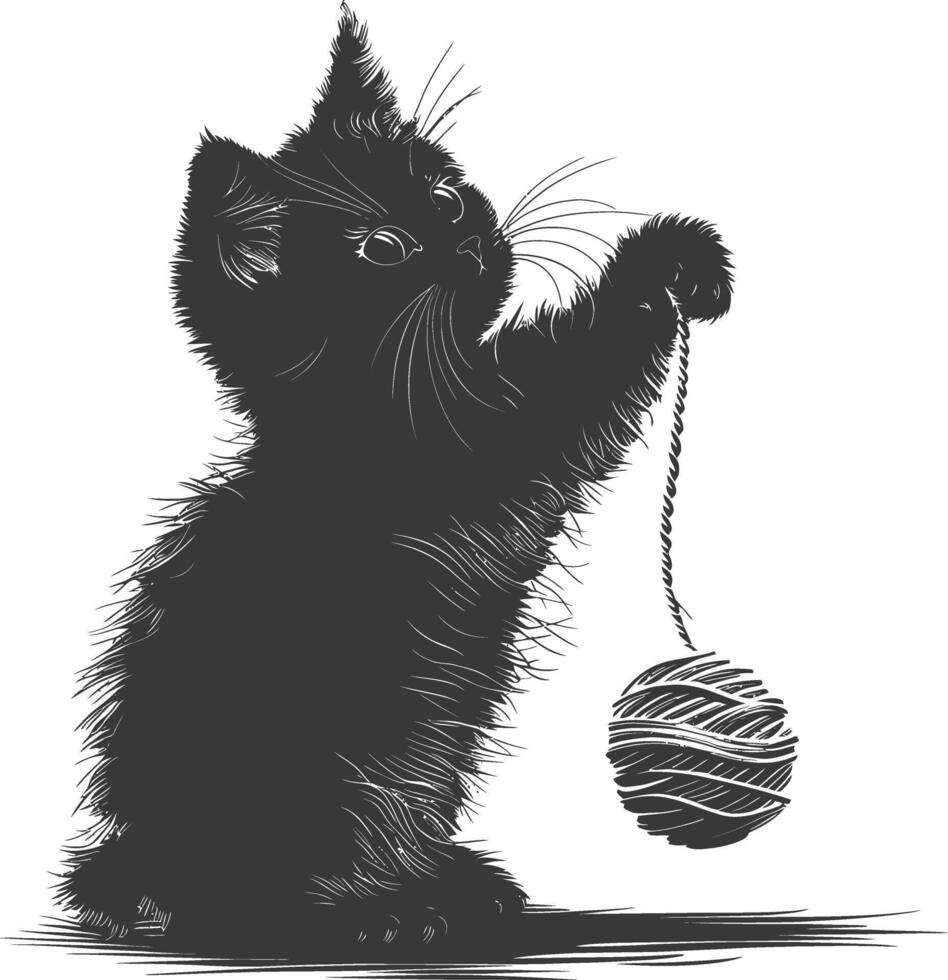 silueta gatito animal jugando lana rodar negro color solamente vector