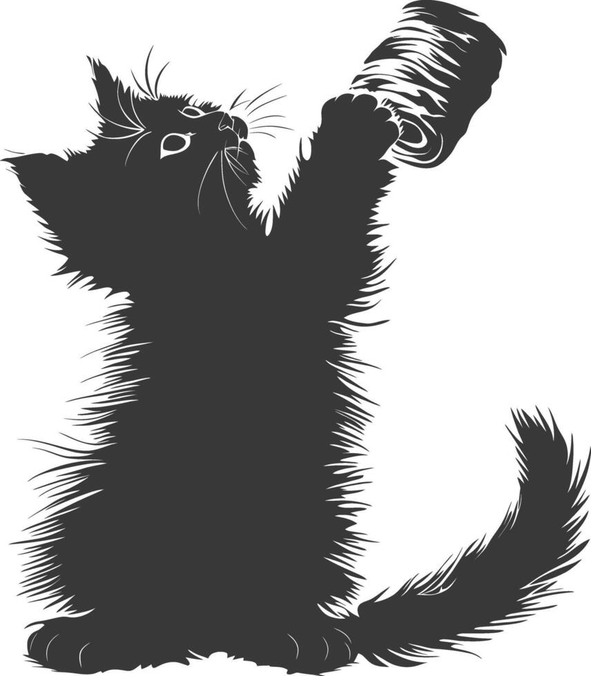 silueta gatito animal jugando lana rodar negro color solamente vector