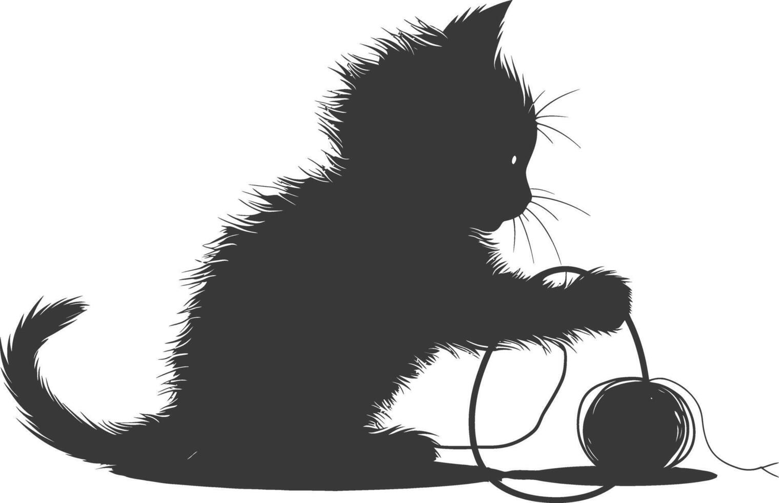 Silhouette kitten animal playing woll roll black color only vector