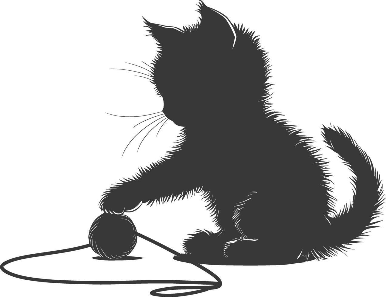 Silhouette kitten animal playing woll roll black color only vector