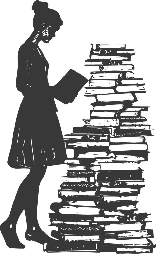 Silhouette librarian in action full body black color only vector