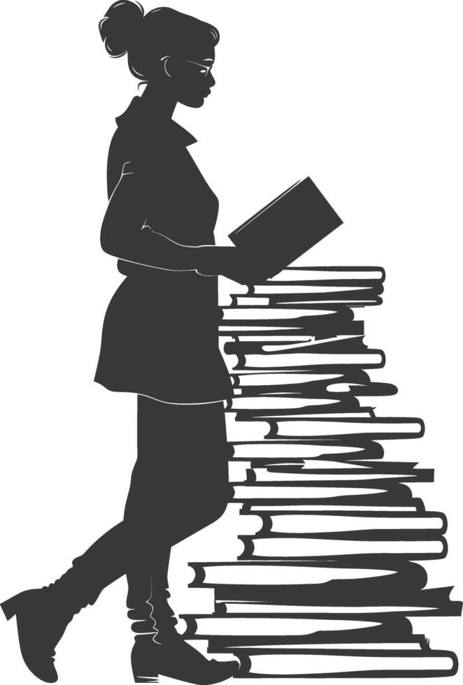 Silhouette librarian in action full body black color only vector