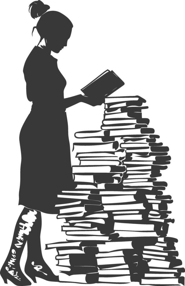Silhouette librarian in action full body black color only vector
