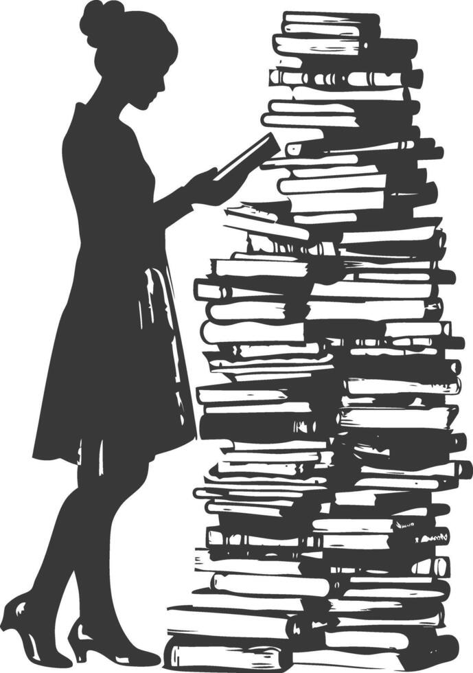 Silhouette librarian in action full body black color only vector