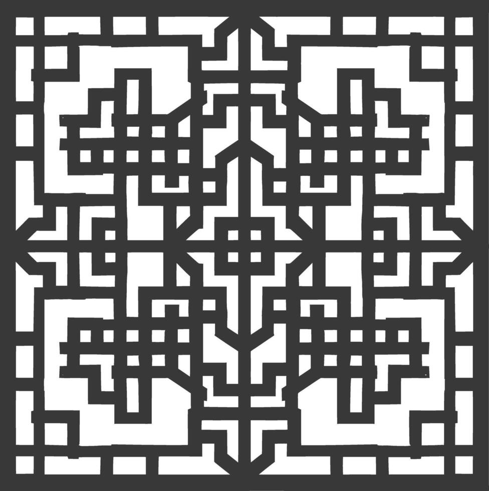 Silhouette of classical Chinese window lattice pattern black color only vector