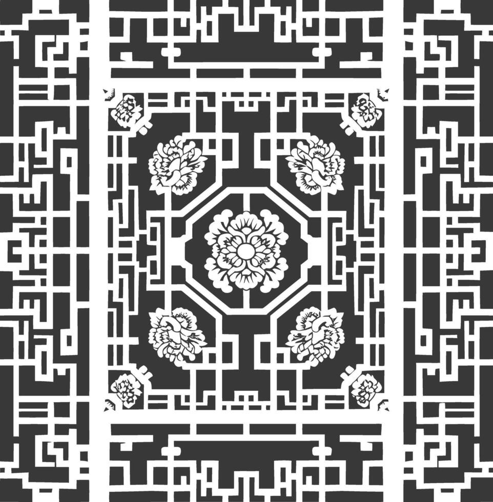 Silhouette of classical Chinese window lattice pattern black color only vector