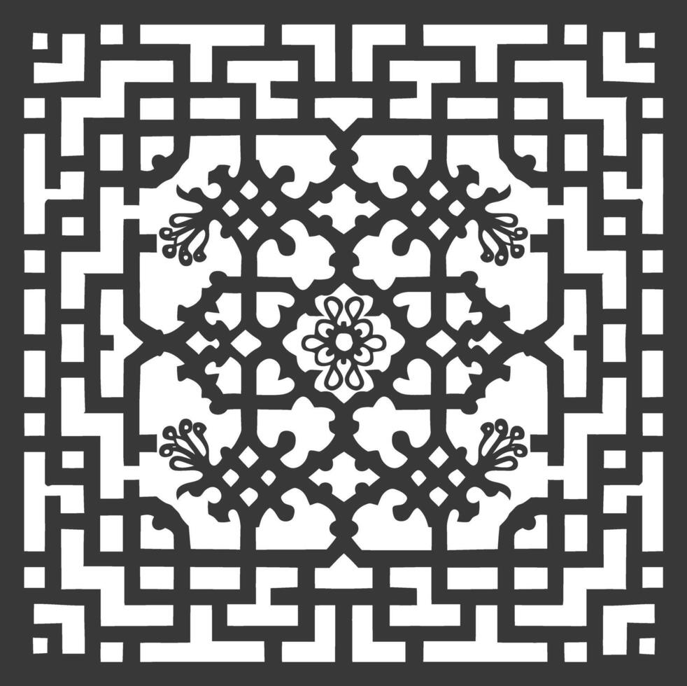 Silhouette of classical Chinese window lattice pattern black color only vector