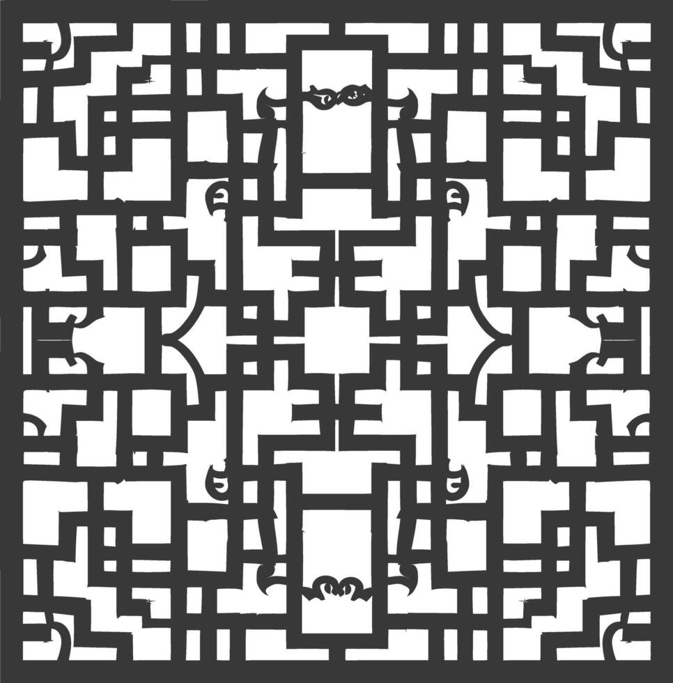 Silhouette of classical Chinese window lattice pattern black color only vector