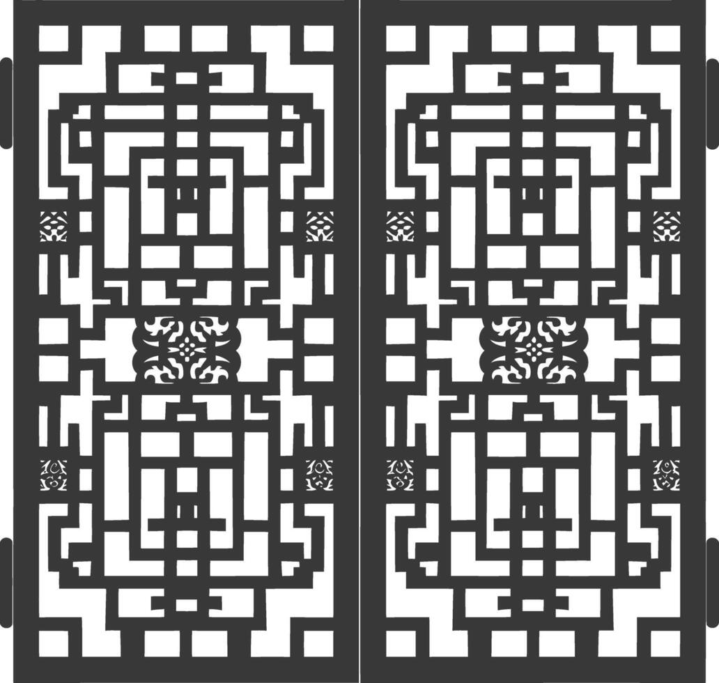 Silhouette of classical Chinese window lattice pattern black color only vector