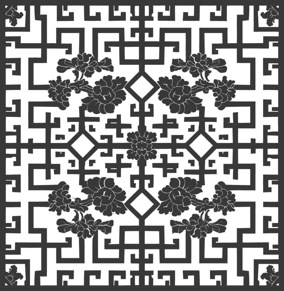 Silhouette of classical Chinese window lattice pattern black color only vector