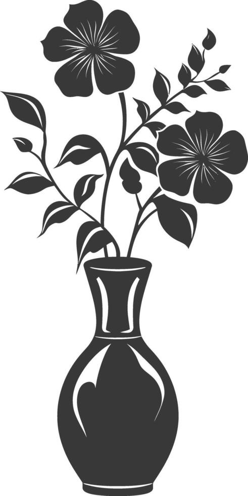 Silhouette periwinkle flower in the vase black color only vector