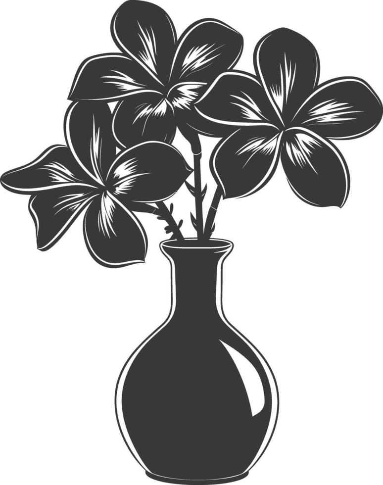 Silhouette plumeria flower in the vase black color only vector