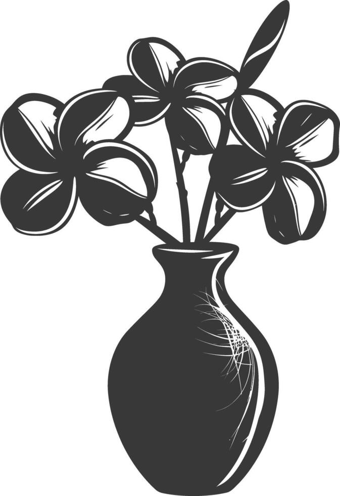 Silhouette plumeria flower in the vase black color only vector