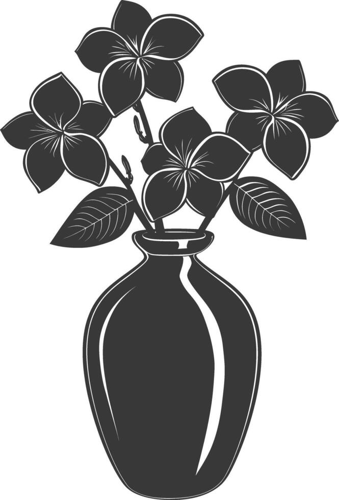 Silhouette plumeria flower in the vase black color only vector