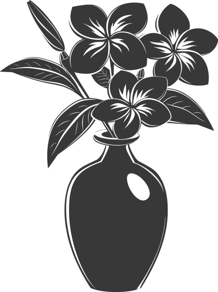 silueta plumeria flor en el florero negro color solamente vector