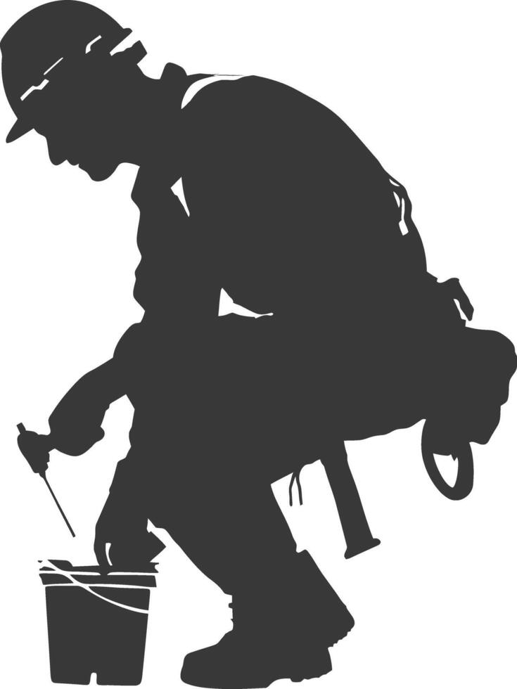 Silhouette repairman in action full body black color only vector