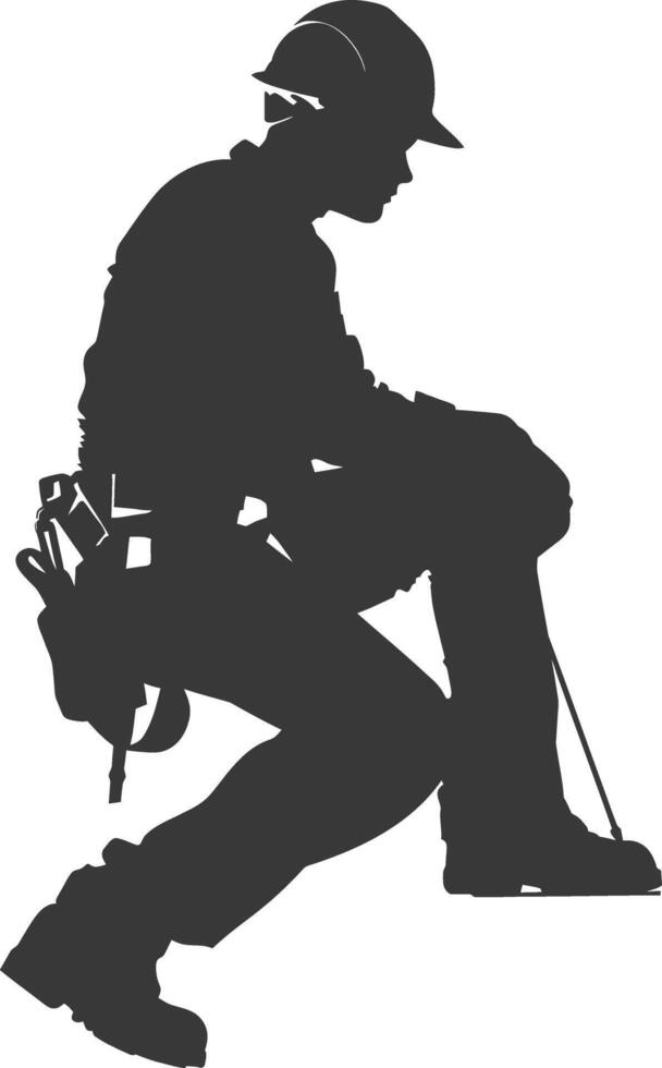 Silhouette repairman in action full body black color only vector