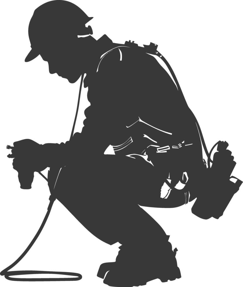 Silhouette repairman in action full body black color only vector