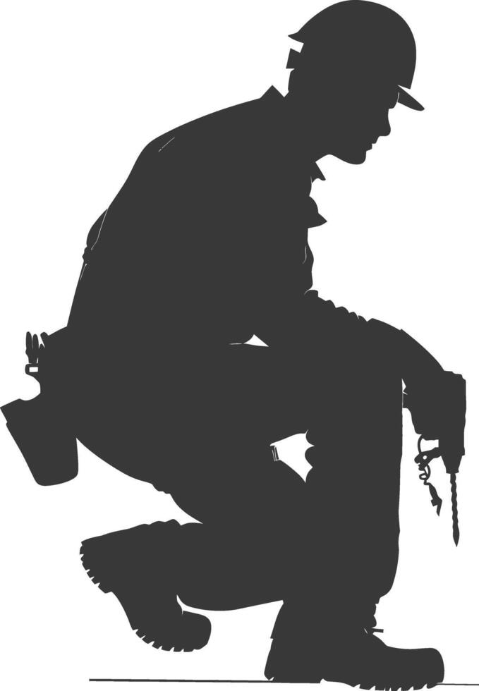 Silhouette repairman in action full body black color only vector