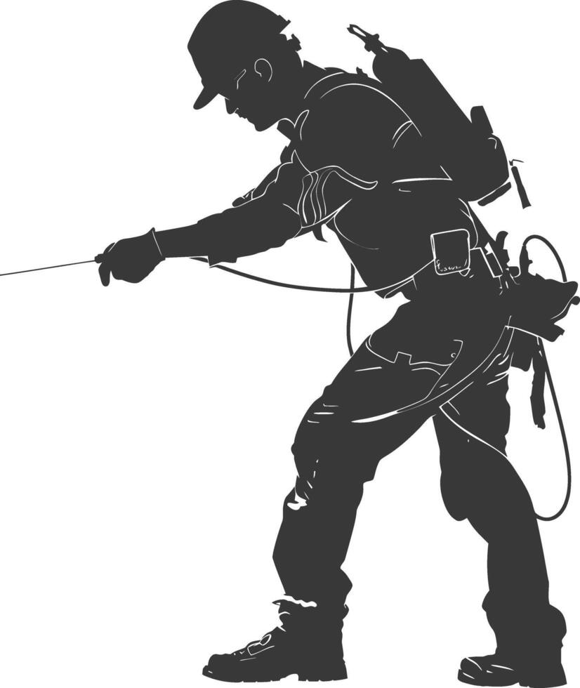 Silhouette repairman in action full body black color only vector