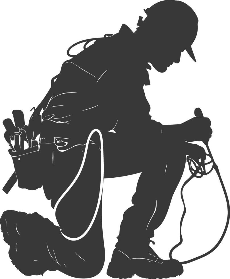 Silhouette repairman in action full body black color only vector