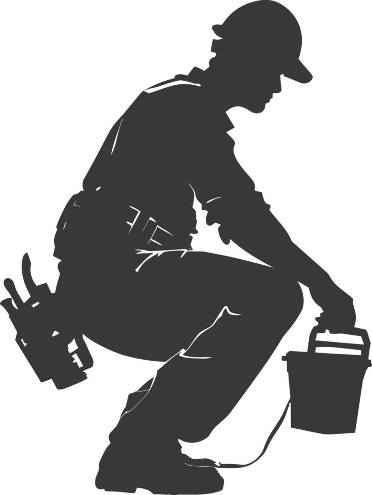 Silhouette repairman in action full body black color only vector