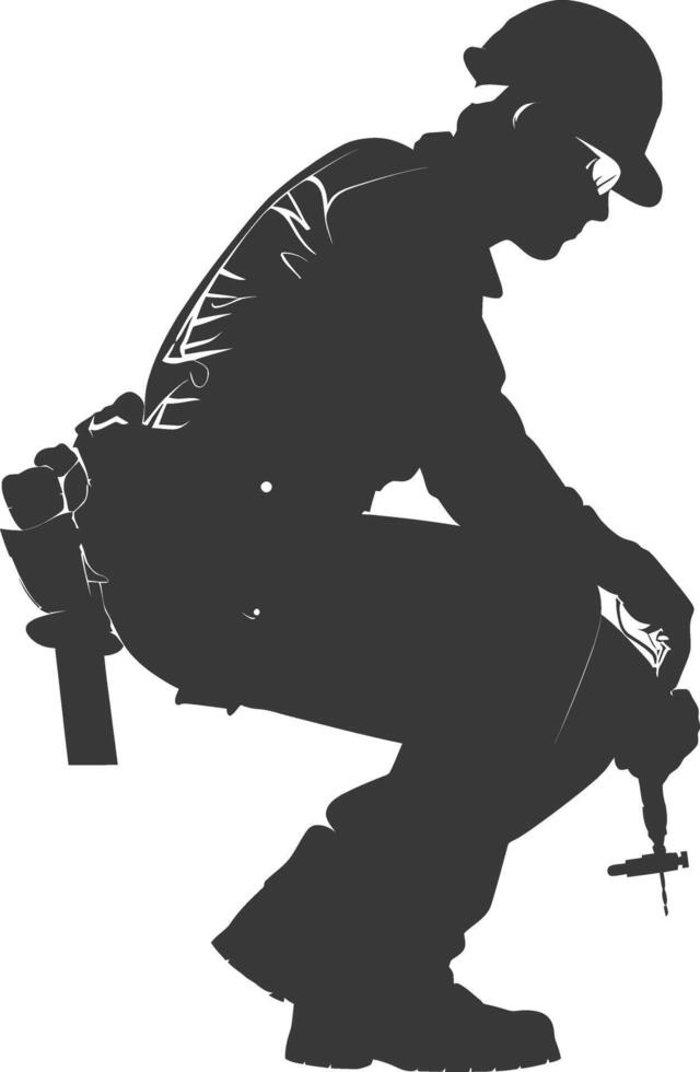 Silhouette repairman in action full body black color only vector