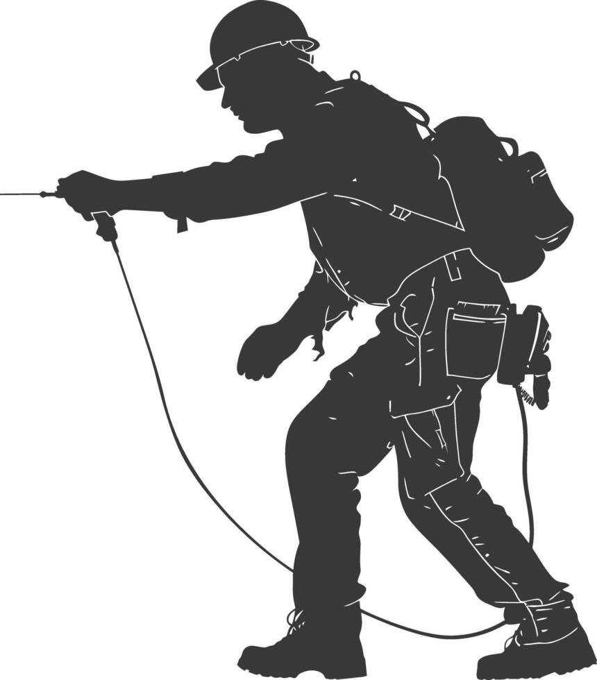 Silhouette repairman in action full body black color only vector