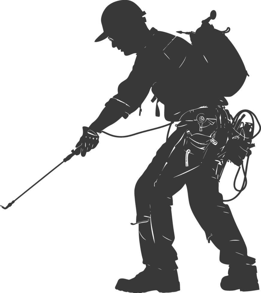 Silhouette repairman in action full body black color only vector