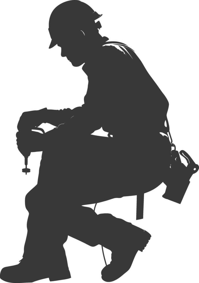 Silhouette repairman in action full body black color only vector