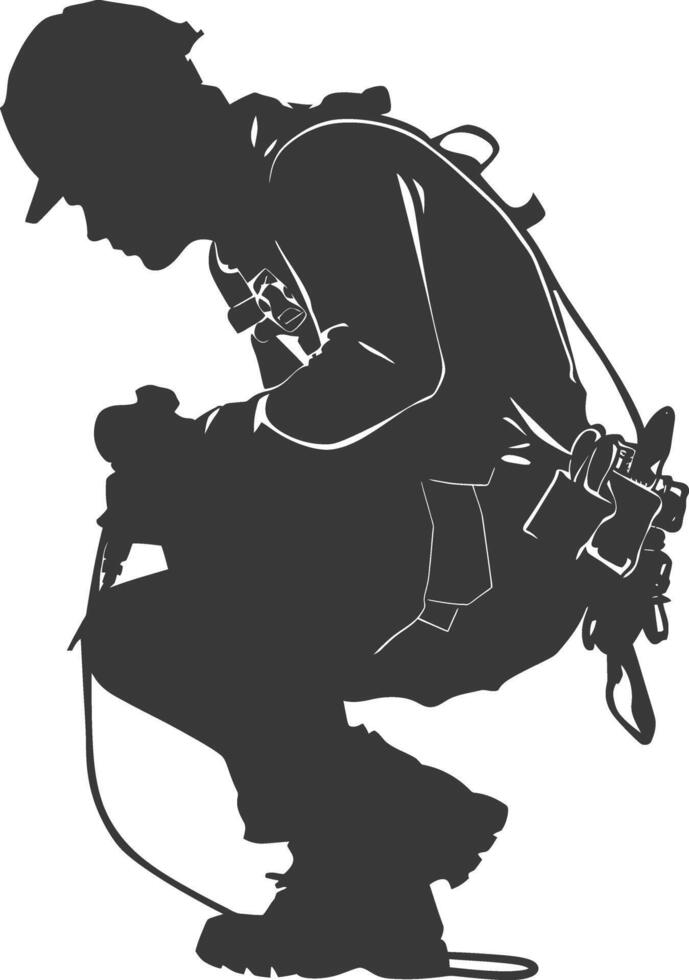 Silhouette repairman in action full body black color only vector