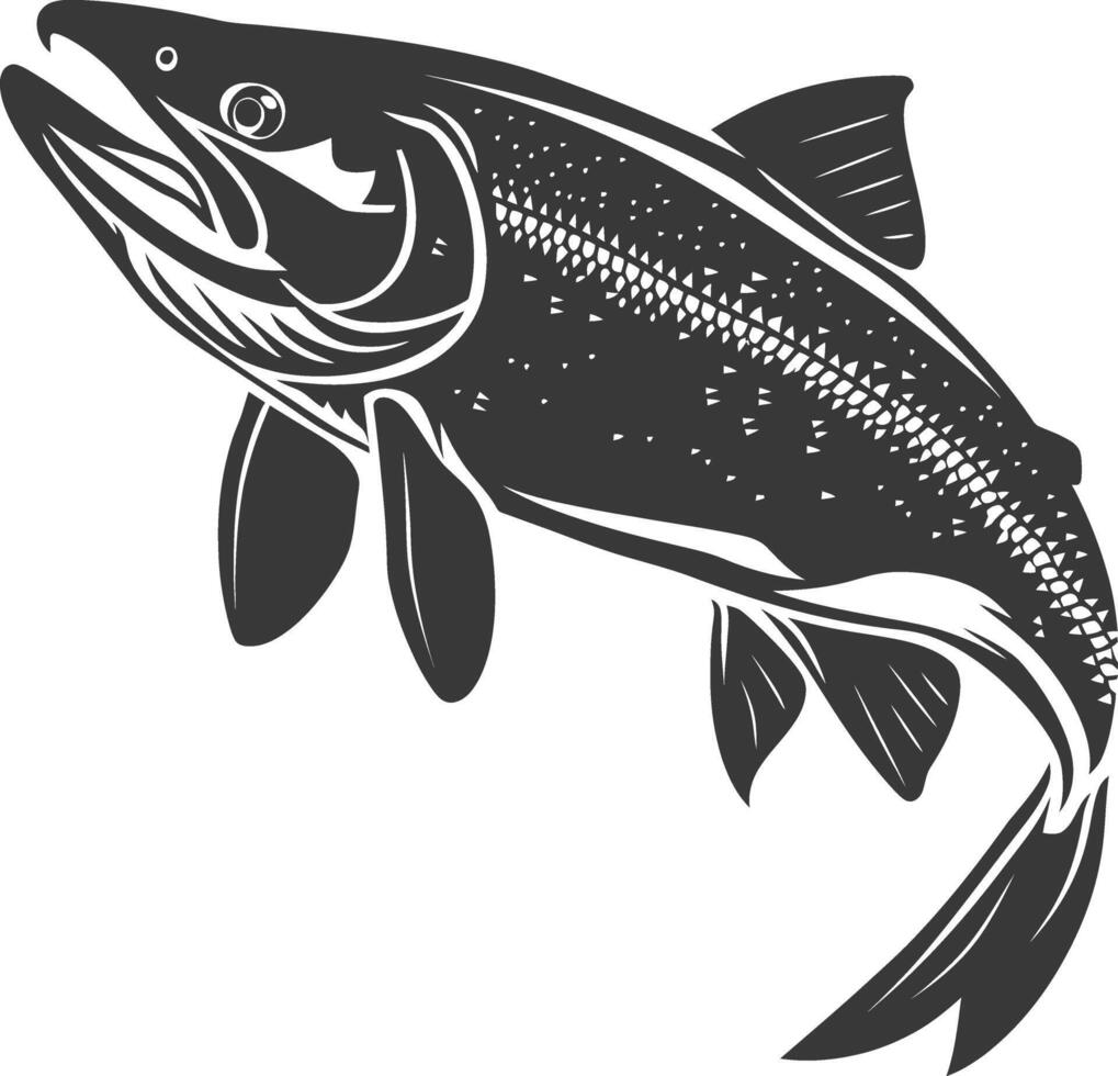 Silhouette salmon fish animal black color only full body vector