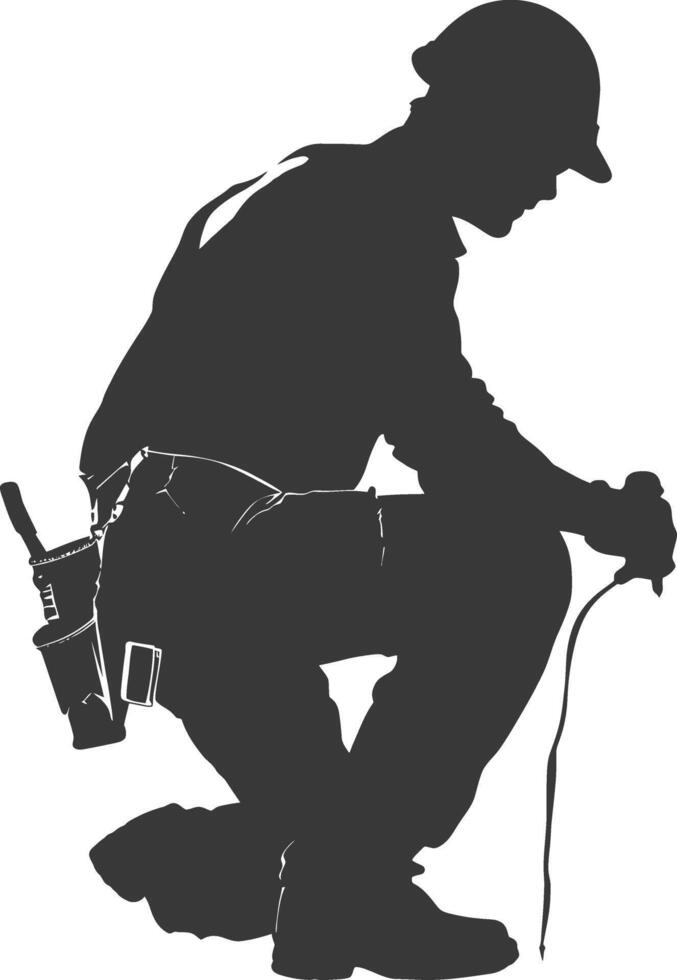 Silhouette repairman in action full body black color only vector