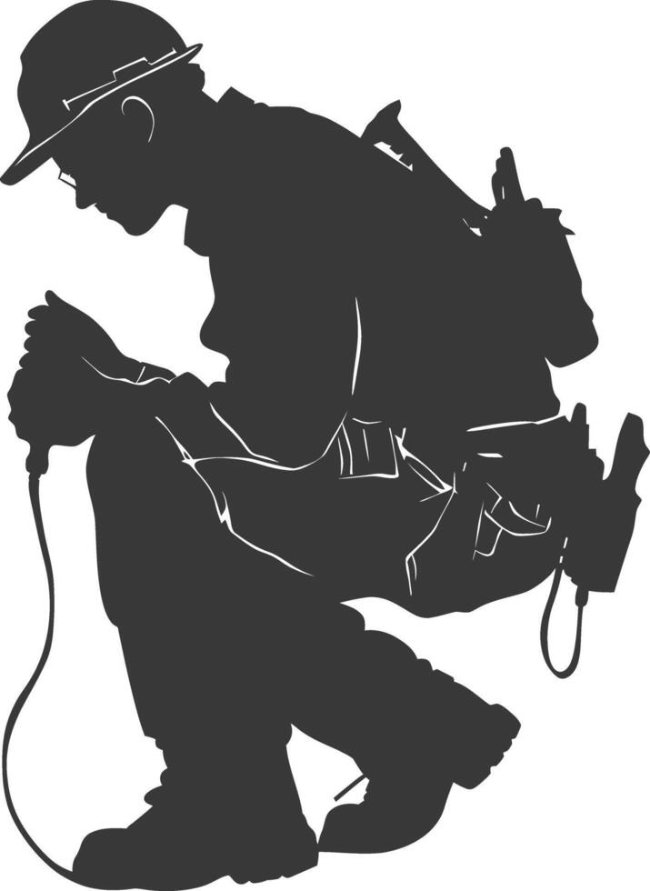 Silhouette repairman in action full body black color only vector