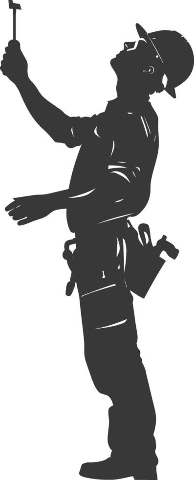 Silhouette repairman in action full body black color only vector