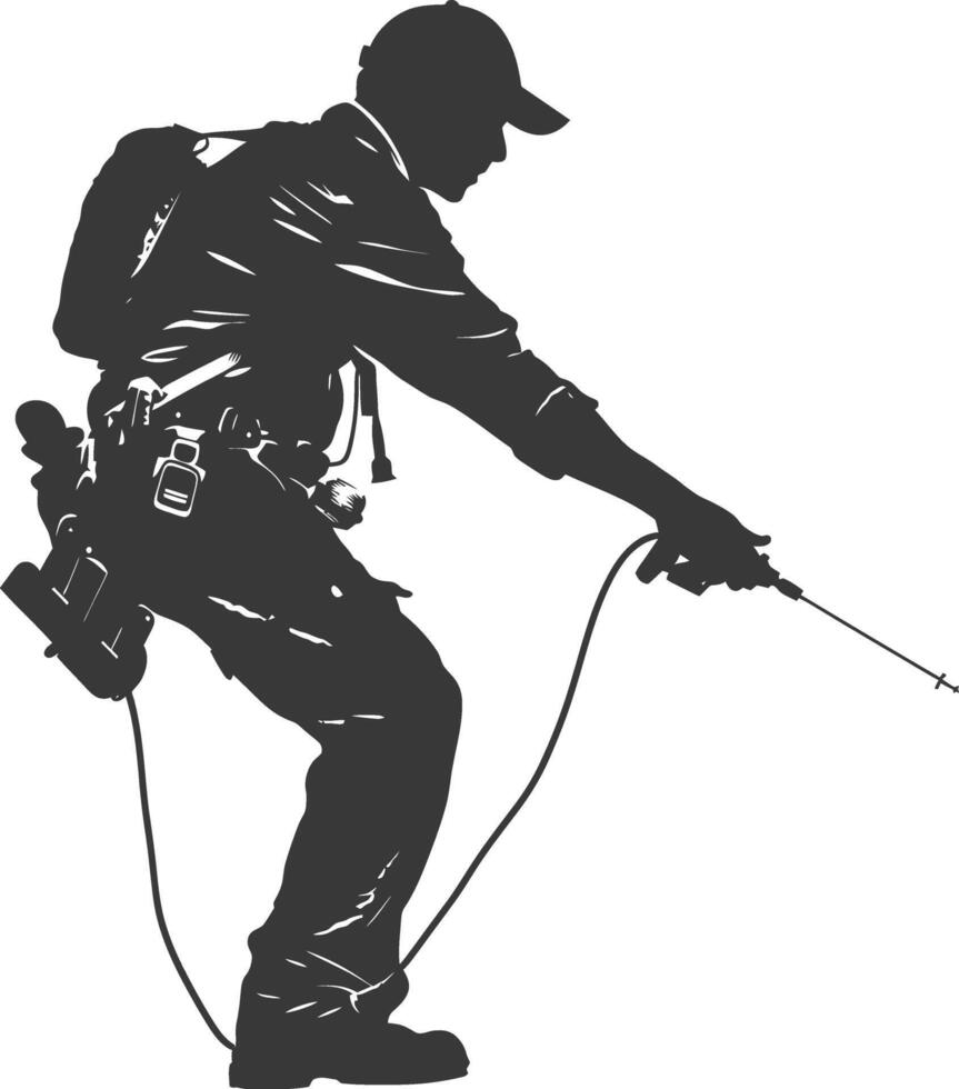 Silhouette repairman in action full body black color only vector