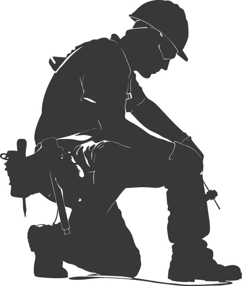 Silhouette repairman in action full body black color only vector