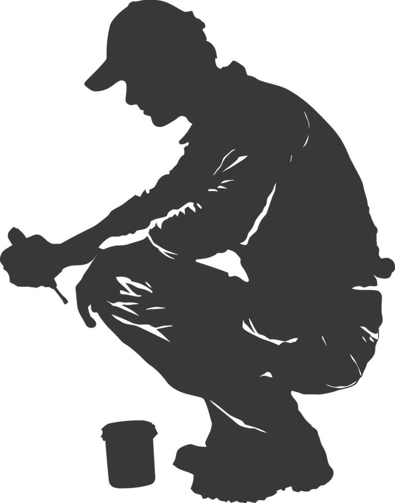 Silhouette repairman in action full body black color only vector