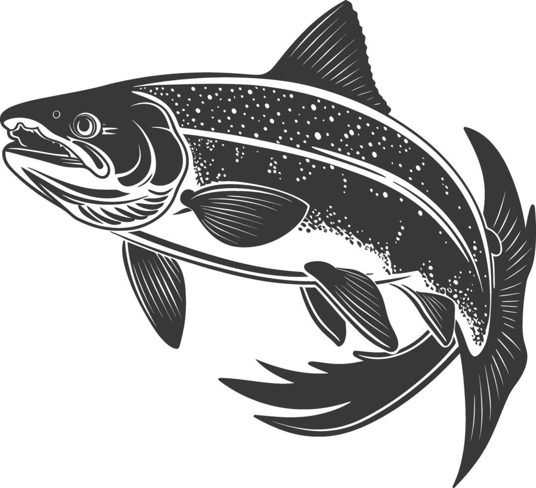 Silhouette salmon fish animal black color only full body vector