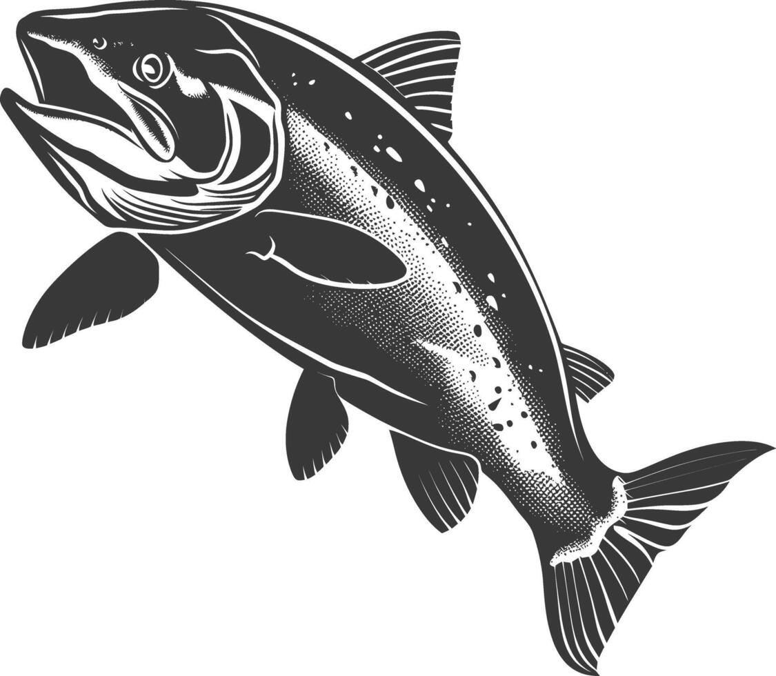 Silhouette salmon fish animal black color only full body vector