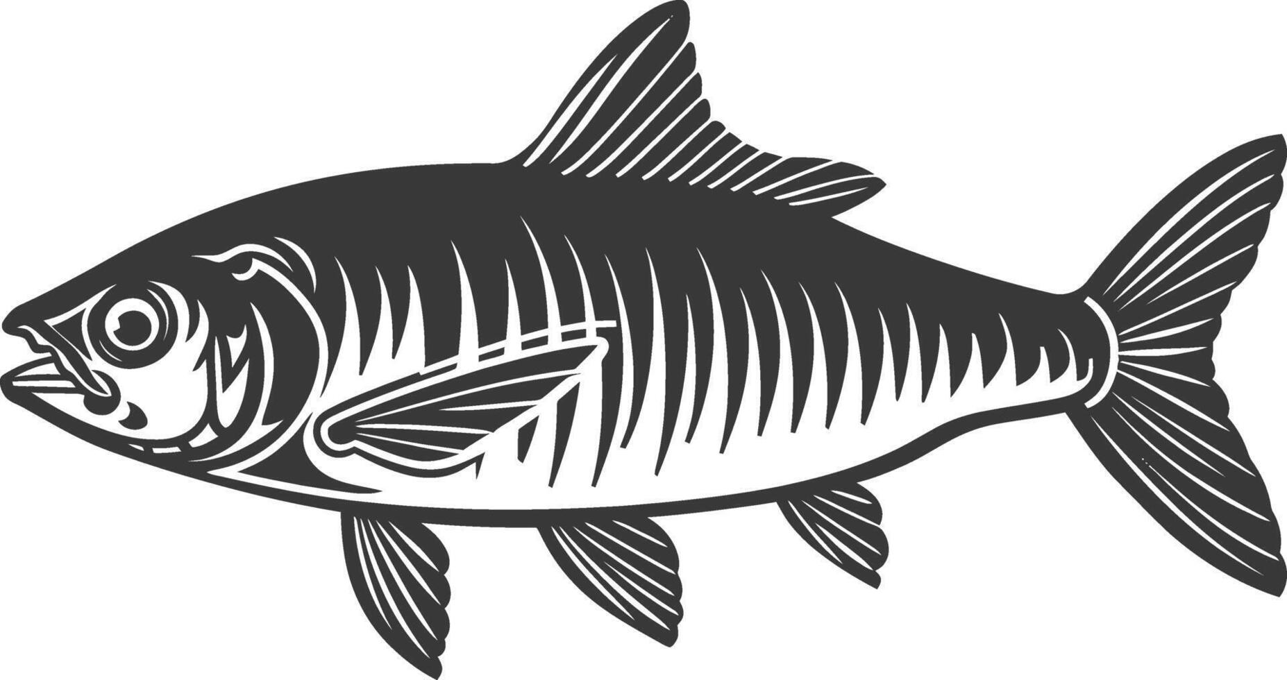 Silhouette sardine fish animal black color only full body vector